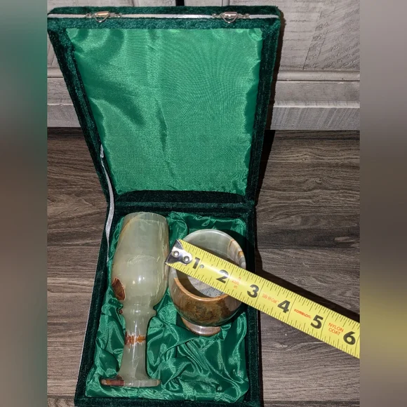 2 Genuine Stone Real Solid Onyx Chalices Cups Heavy in the case 8"T x 2.25" W - Picture 9 of 11